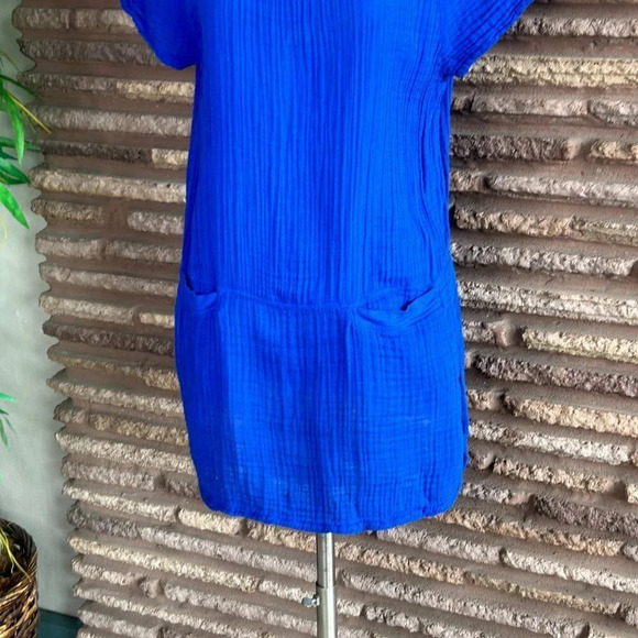 Three Dots Royal Blue Cotton Sheath Casual Dress With Pockets Size Medium - Picture 5 of 8